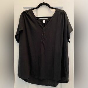 🎀 Old Navy - Linen - Black -T-shirt - Size XXL - button neck (🎀 3/$30 item🎀)
